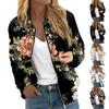 Women's Fashionable Casual Long Sleeve Print Round Neck Zipper Jacket