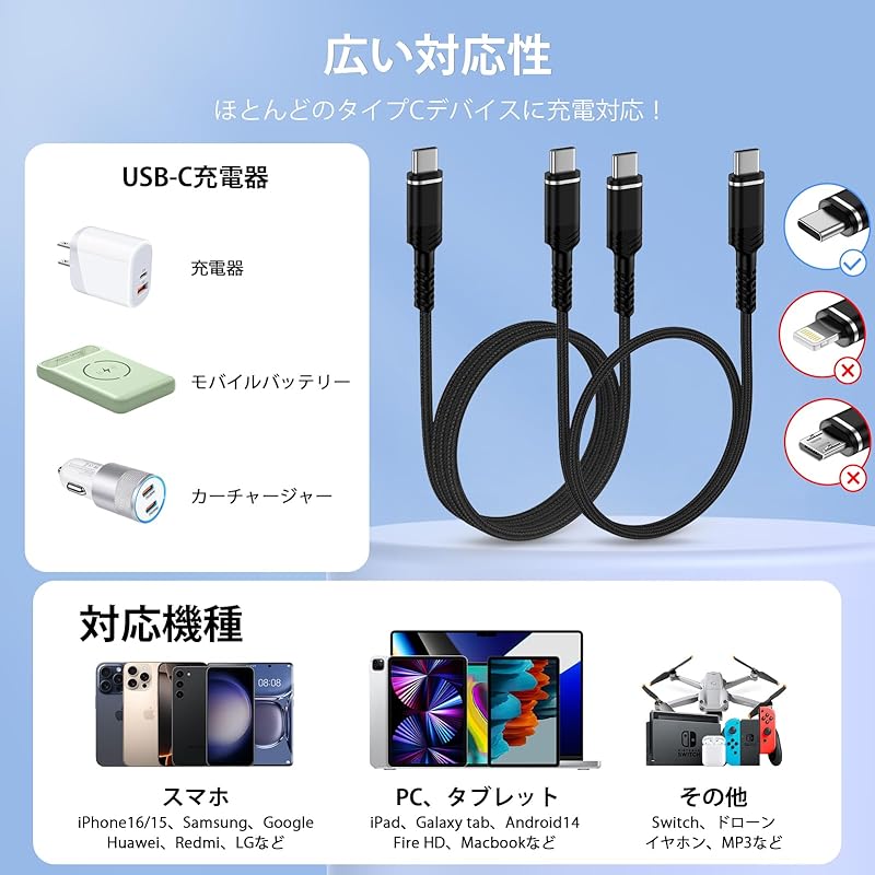 Кабель Viviber type c короткий 50 см и длинный 1,8 м type c-usb c набор из 2 PD60W быстрая зарядка подлинный Удобно носить с собой type-c iphone15 iPhone16 typesee