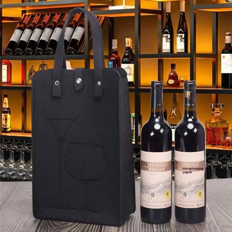 Фетровый пакет для винных бутылок Двойной бутылочный Отличная грузоподъемность Ручной пакет для упаковки напитков Подарочная упаковка Мешочек для хранения Сумка-тоут для вина