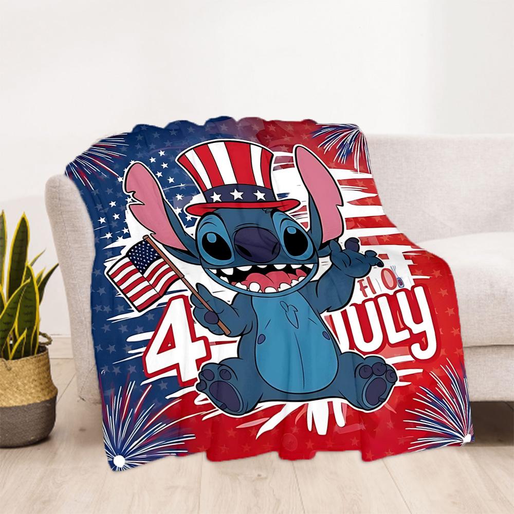 1pc Stitch Celebrates Independence Day Outdoor Blanket, Soft And Comfortable Blanket, Casual Warm, Camping Travel Blanket, Birthday Gift. M714049