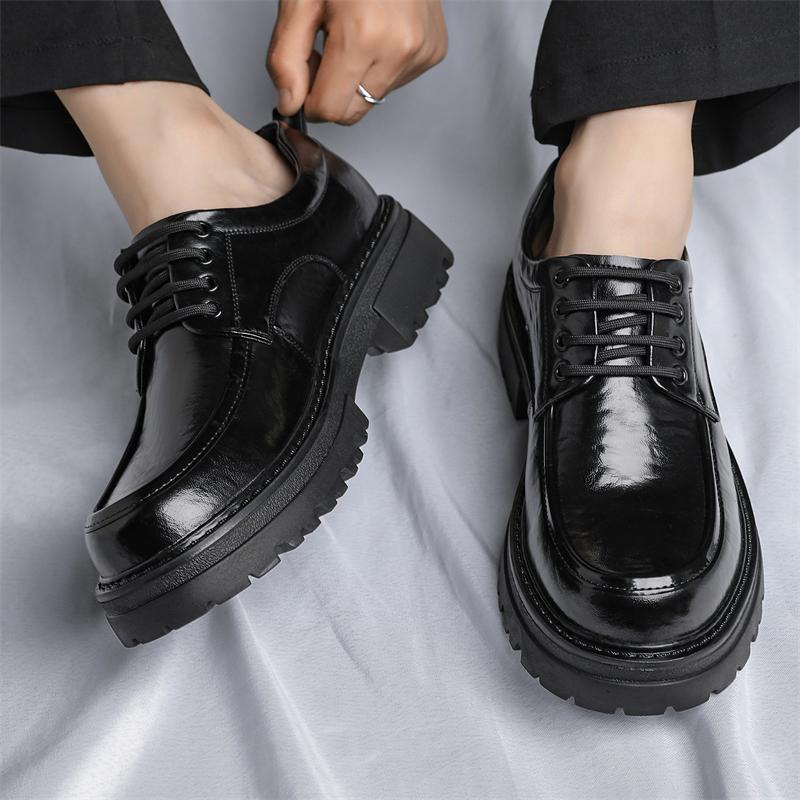 Мужские туфли из кожи с круглым носком и толстой подошвой. Модные туфли в британском стиле для свадьбы, вечеринки, отдыха на природе, бизнеса, высокие кожаные туфли.
