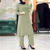 Danmo Women Muslim Two Pieces Set Blouse & Wide Leg Pant Musulman Ensemble Belt Single Button Shirt Ramadan Modest Clothing