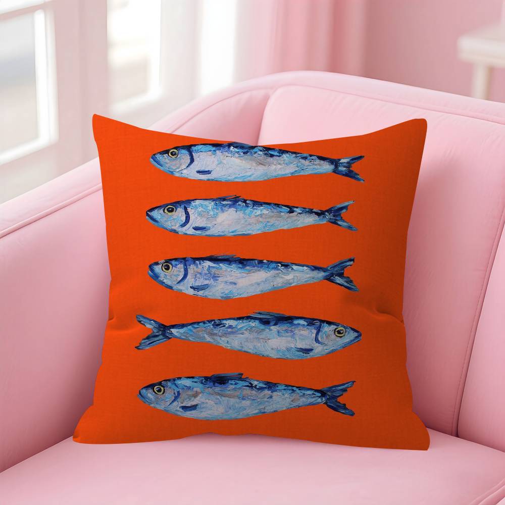 Anime Sardines Art Pillow Cushion Cover Pillowcase Living Room Sofa Home Decor Customized