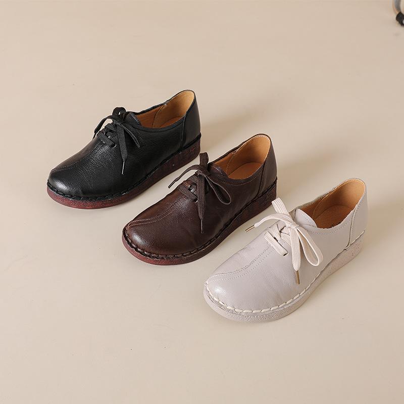 Johnature Женские туфли-лоферы из натуральной кожи, мягкая подошва, повседневные, однотонные, универсальные, на шнуровке