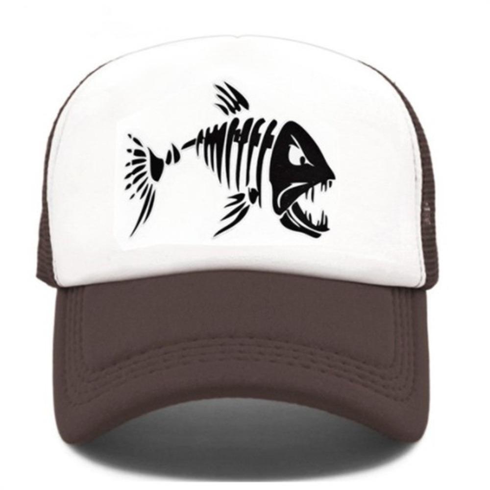 popular fish bone printed mesh hat baseball cap, summer sunshade men's and women's vacation sunscreen hat