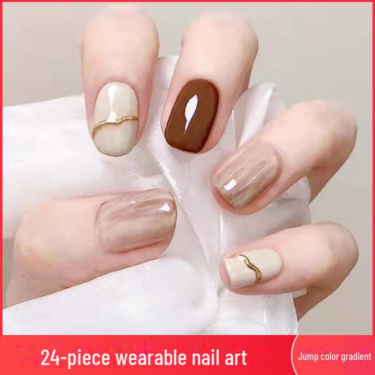 Autumn & Winter Colorful Detachable Nail Art Set - 24-Piece Bridal Short False Nails