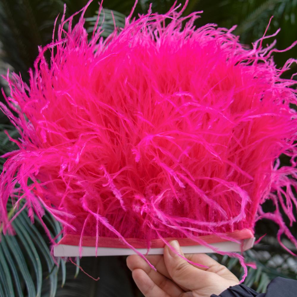 1M Natural Ostrich Feathers Trim White Clothing Sewing Ribbon 8-10cm Feather Fringe for Wedding Party Decoration Crafts Plumes