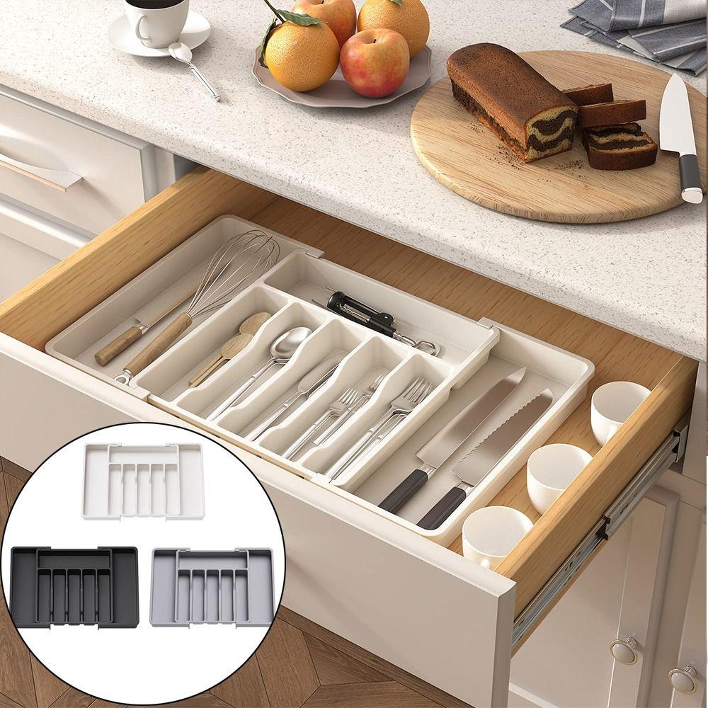Storage Box Expandable Utensil Tray Plastic Kitchen Drawer Organizer Kitchen Gadgets