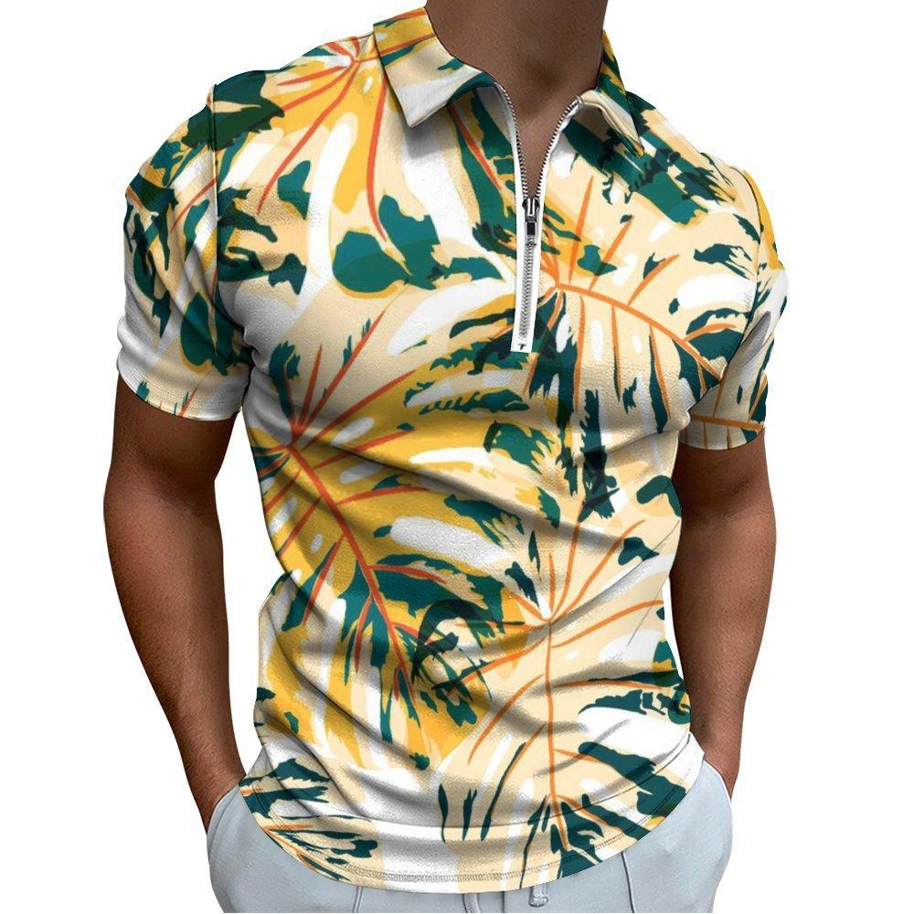 Star Print Half-zip Short Sleeve Polo Shirt, Trendy Casual Fashion Top