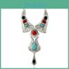 Ethnic Style Turquoise Pendant Necklace With Alloy Chain And Multi Layer Design For Gift Giving
