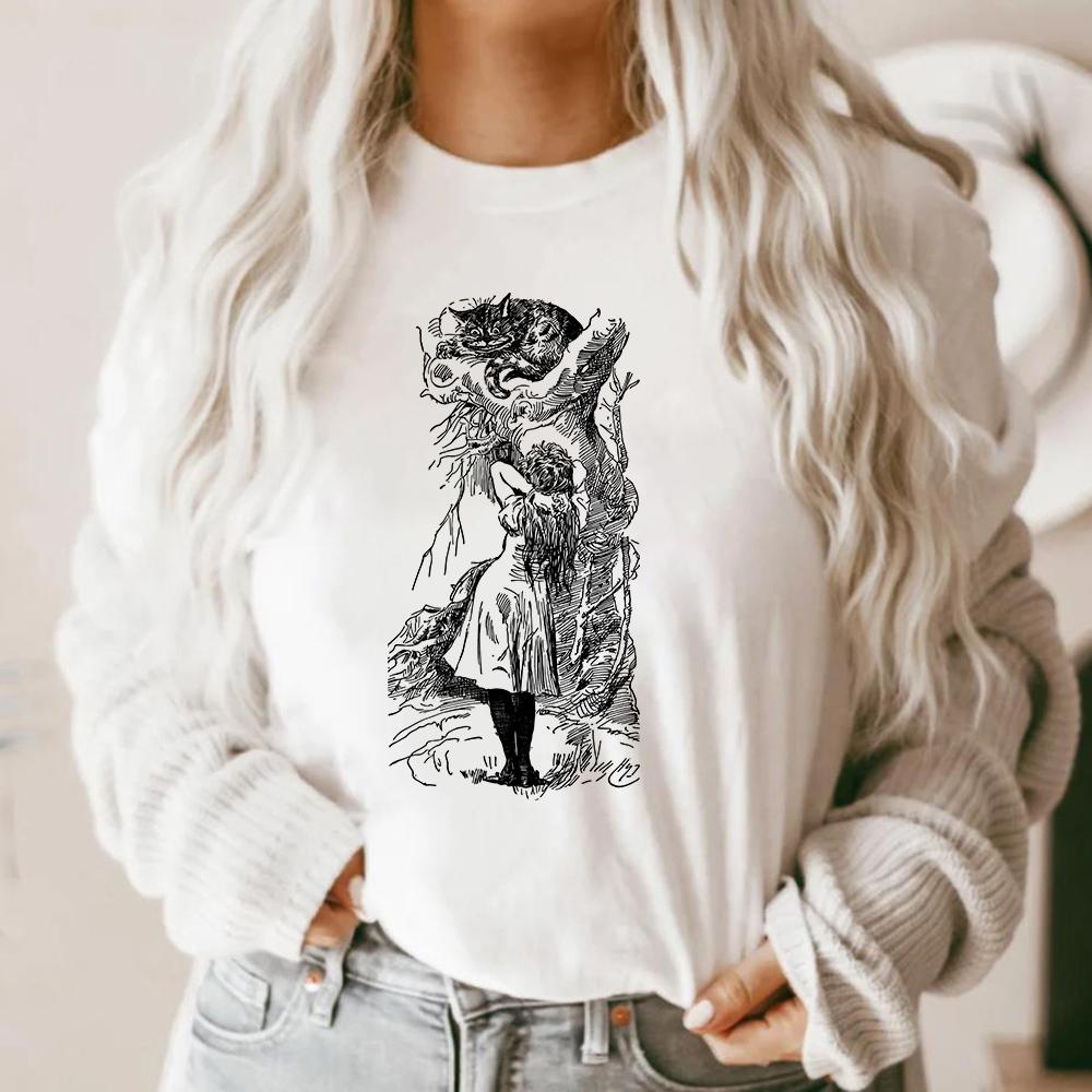 Футболка Alice Wonderland с изображением Чеширского кота в винтажном стиле, милая футболка на день рождения, рубашка для мам, женские повседневные топы