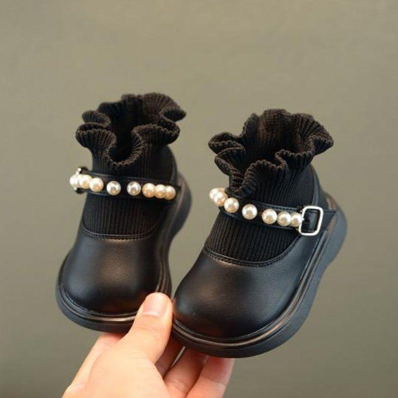 Girls' Soft-Soled Martin Boots, Leather Princess Shoes, Baby & Toddler Spring/Autumn Shoes, Ages 1-3.