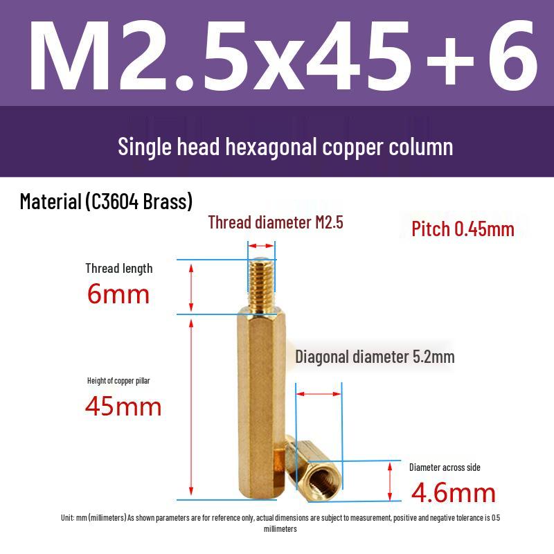 Шестигранный стойка из латуни C3604 с внутренней и внешней резьбой M2/M2.5: Шпилька-распорка для крепления камеры
