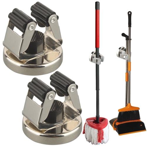 MUTUACTOR Heavy-Duty Magnetic Hooks, Strong Magnetic Mop Broom Holder, Wall Mount, No Drilling Required, Movable Broom Clip, Mop Rack for Garage, Kitc