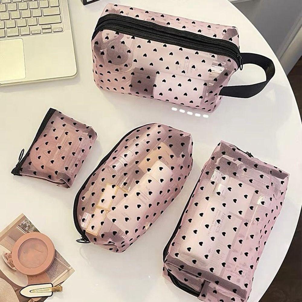 Multifunction Women Cosmetic Storage Pouch Heart Transparent Ladies Toiletry Storage Bag
