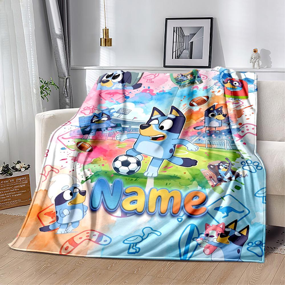 Bluey's Soccer Celebration Personalized Text Blanket Cozy Customizable Blanket Warmthful Decor Great for Sofa Office Chair Bed Picnics