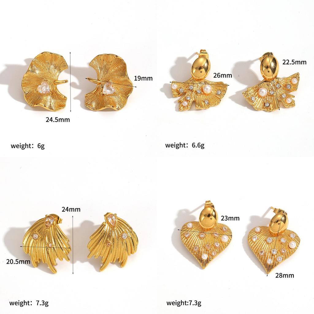 French Retro Pearl Earrings With Heart Shape And Pvd Gold Finish For Female Style Accessory
