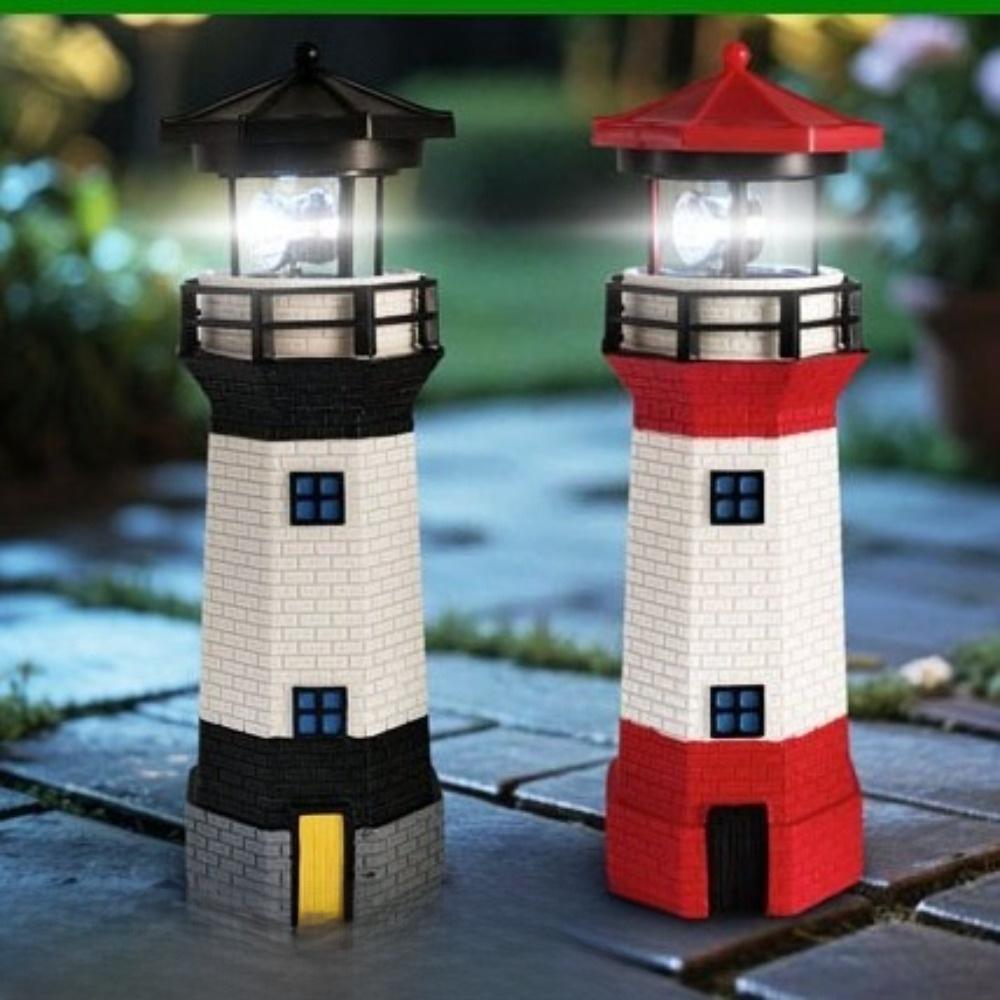 Resin LED Lighthouse Lamp Rotating Beam Lantern Lighthouse Patio Pathway Lighting