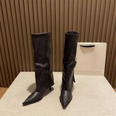 Модные женские модные хлопковые сапоги на шпильках, зимние новые, с острым носком, с пряжкой на ремне, противоскользящие, износостойкие сапоги