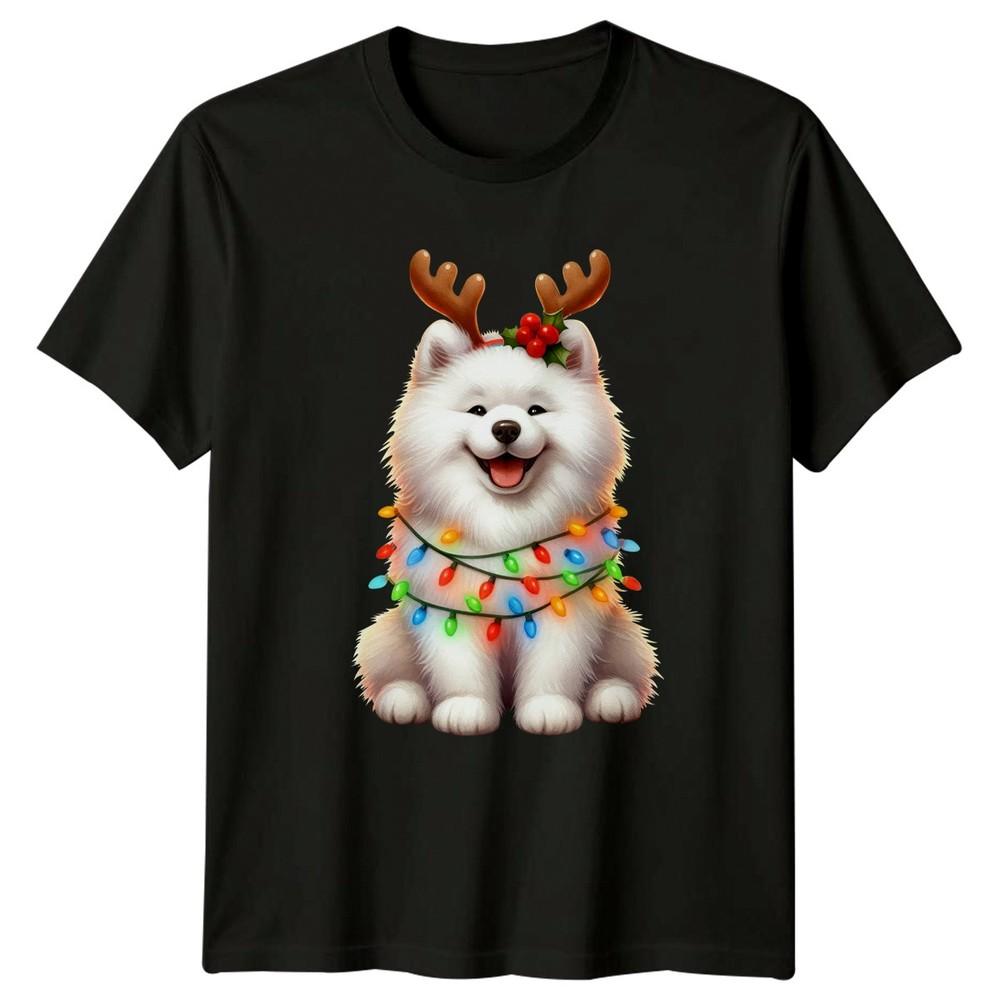 Fluffy Dog Reindeer Antlers Christmas Holiday Unisexs Unisexs Graphic Tee
