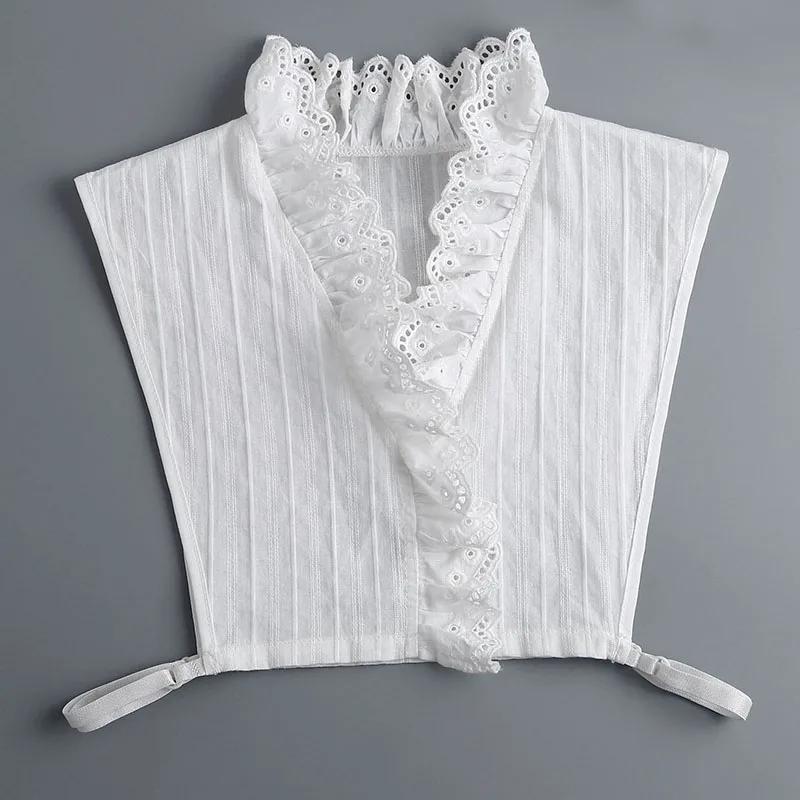 New Women White Lace Fake Collar Vintage Shirt Detachable Collar Front Tie Men Lapel Blouse Top Sweater Cotton False Collars