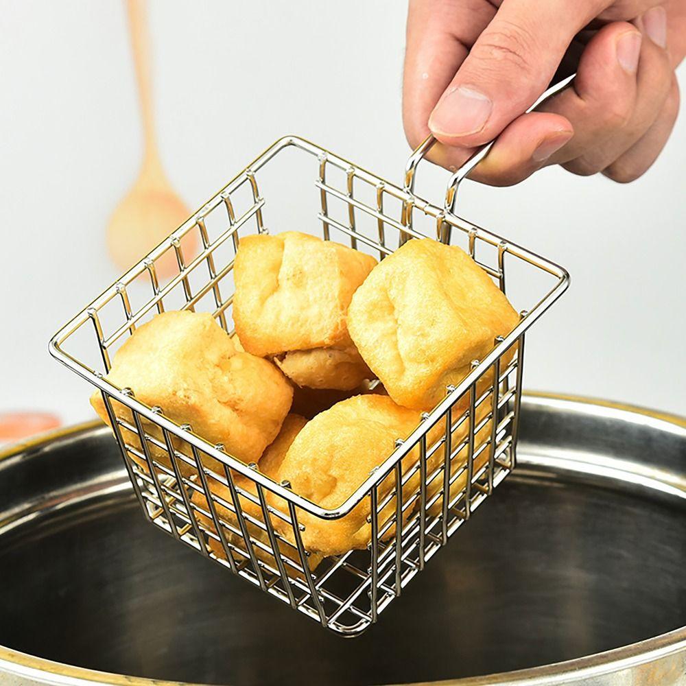 Stainless Steel Frying Basket Oil Separated French Fries Holder for Canteen Kitchen