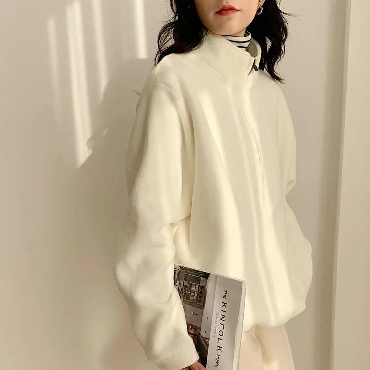 Флисовый пуловер с воротником-стойкой, женский осенне-зимний бархатный утолщенный модный универсальный теплый флисовый пиджак