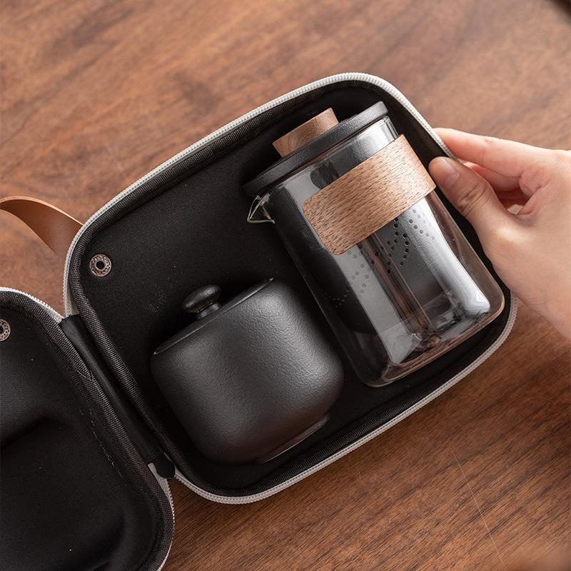Travel tea set, business gift, glass outdoor pot 2346 ceramic express cup, teapot