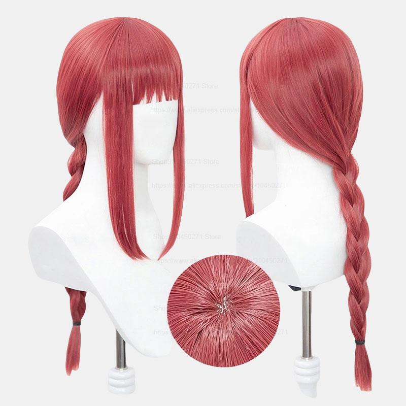 Высококачественный Аниме Человек-бензопила Макима Косплей Парик Длинный Розово-красный Термостойкий Синтетический Парик для Хэллоуина Ролевые Игры + Шапочка для Парика