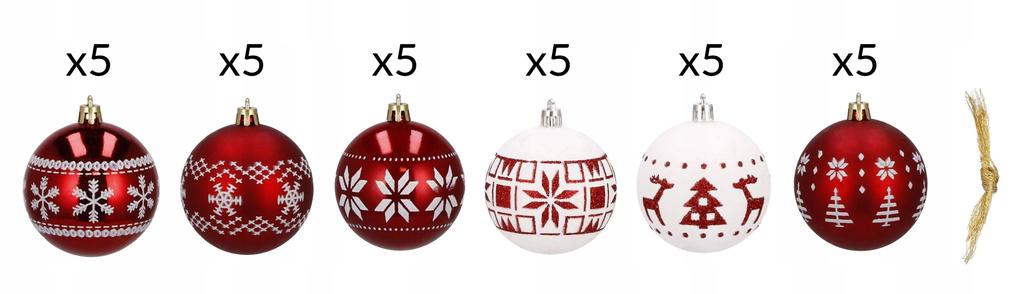 Christmas tree baubles, PRL, plastic, safe for Christmas trees, white, red, set