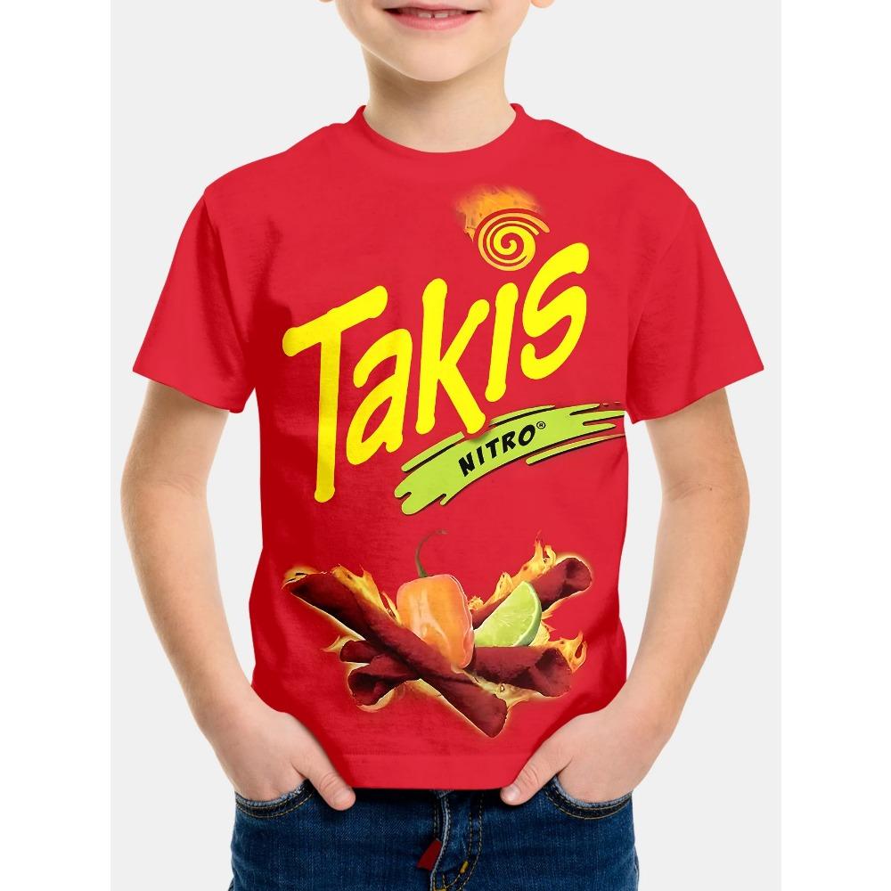 Креативная забавная футболка с 3D-принтом чипсов Takis на заказ, детская модная футболка с круглым вырезом и коротким рукавом для мальчиков, девочек, детей, повседневные топы