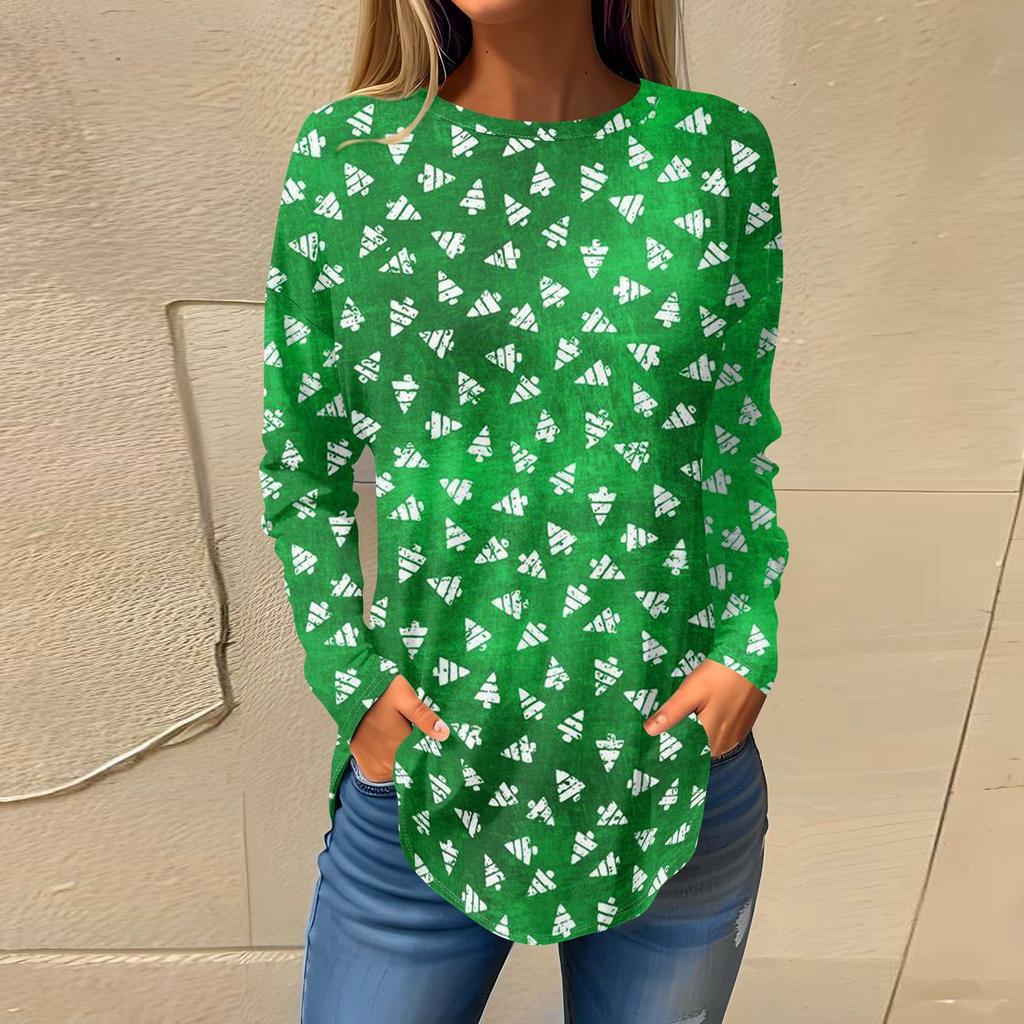 Tee Shirts For Women Fall Casual Long Sleeve Shirts Sweatshirt Vintage Graphic Printing Top Pullover Christmas