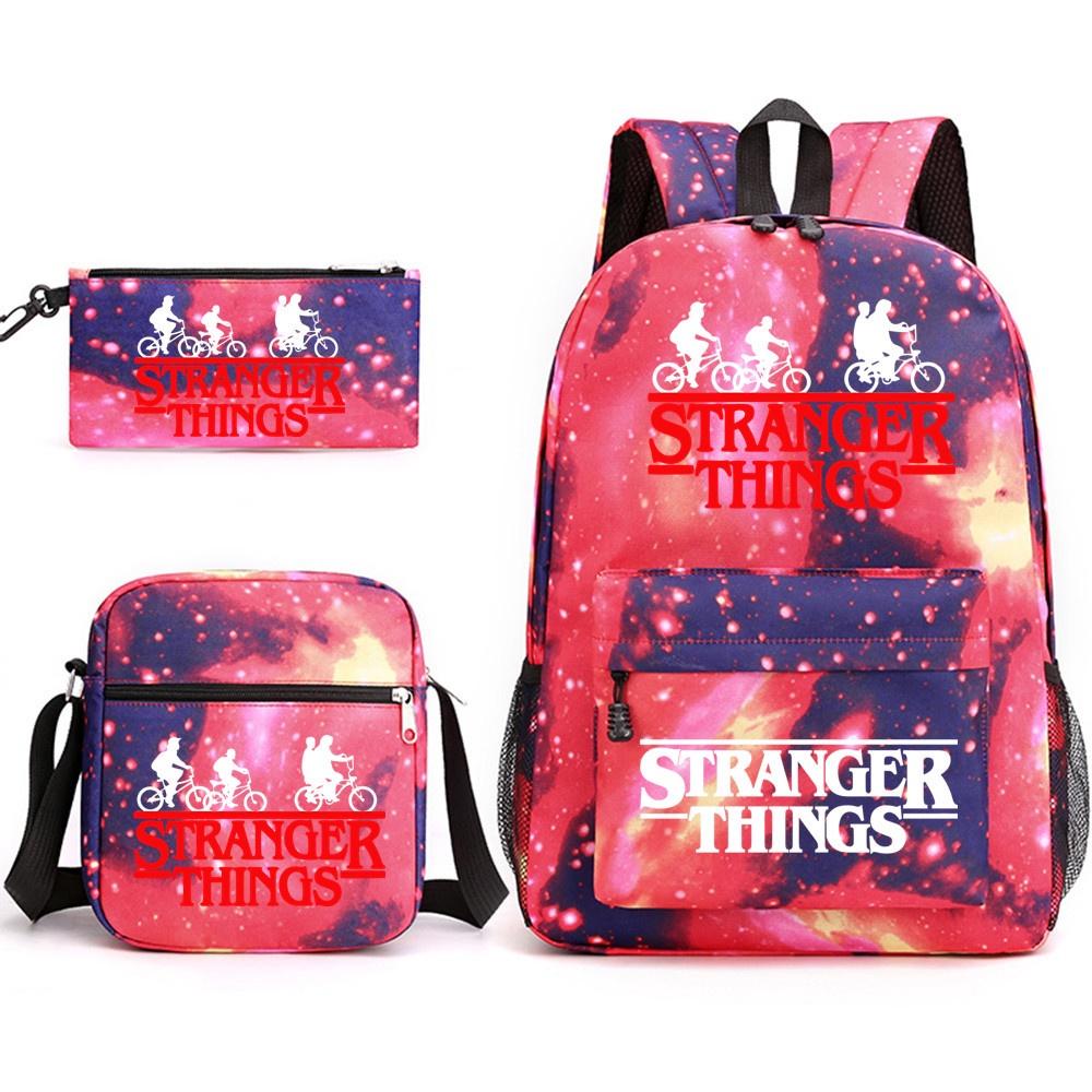 Стильный холщовый рюкзак Stranger Things в комплекте с наплечной сумкой и пеналом, идеально подходит для повседневных путешествий