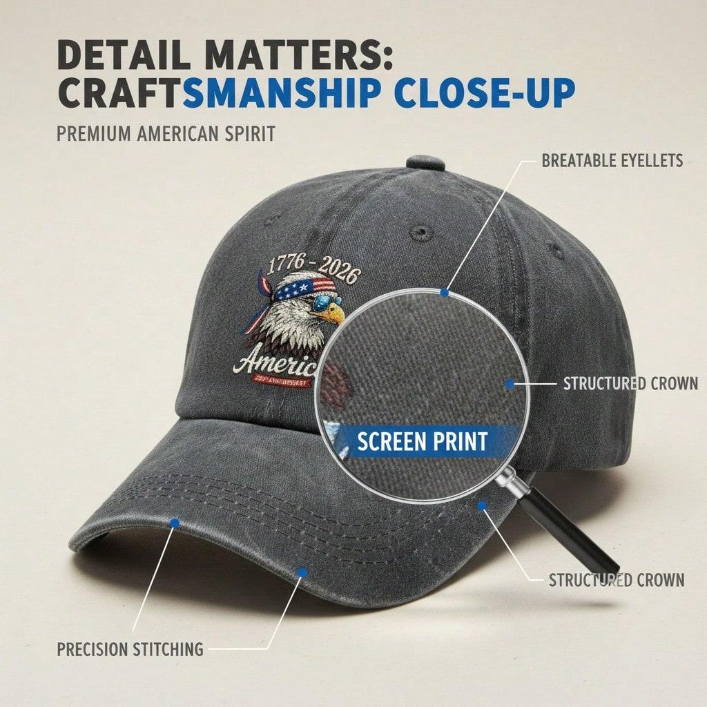 [Patriotic Baseball Cap] 2026 Anniversary Eagle Print Polyester Adjustable Washed Cap Unisex Vintage Sun Protection Casual Outdoor Sports Hat For