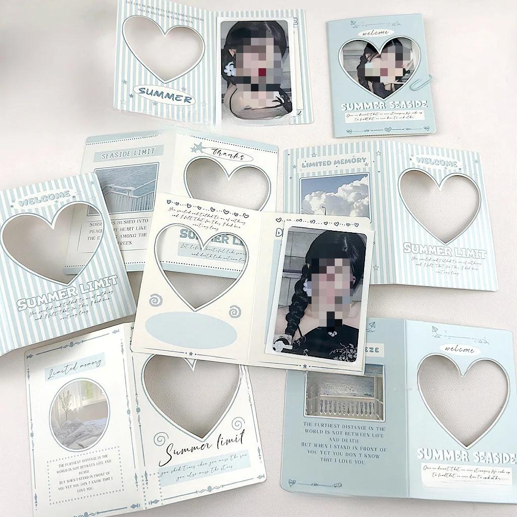 20Pcs Mix Blue Heart Hollow Folding Card Back Kpop Idol 3inch Photocard DIY Packing Decor Fixed Background Cardboard