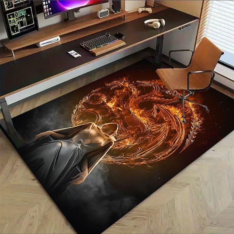 1pc Fire and Blood Office Carpet Chair Mats, Home Decor Mat | Fantasy Theme Mat | Durable Mat, Dragon DecorB16