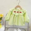 Spring and Autumn Girls' New Long Sleeve Doll Collar Plaid Shirt