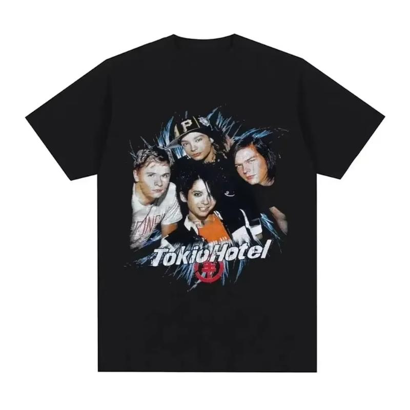 26 Рок-группа Tokio Hotel Каулиц Принт Футболка Хлопковая Футболка Модная Футболка с Коротким Рукавом Унисекс Женская Хип-хоп Уличная Одежда Футболка Одежда