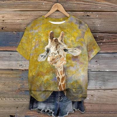 Летняя футболка с коротким рукавом для женщин, футболки с принтом оленя, свободная блузка с круглым вырезом, женские модные топы с графикой животных, уличная одежда в стиле Харадзюку