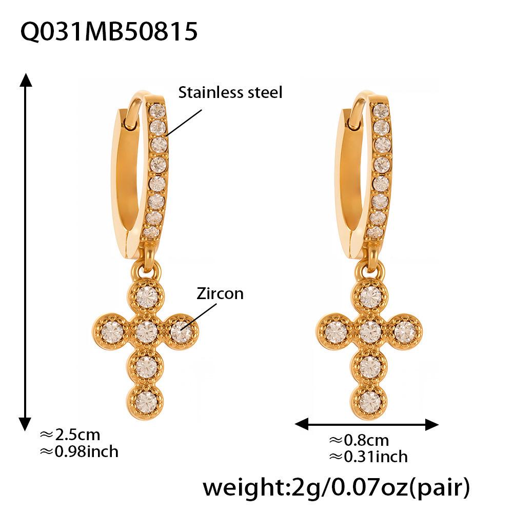 Серьги-крестики из нержавеющей стали с покрытием из 18-каратного золота и цирконами – Минималистичный роскошный стиль