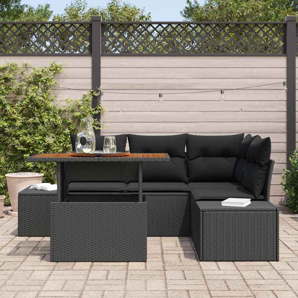 Garden Sofa Set with Storage 5 pcs Black Poly Rattan
