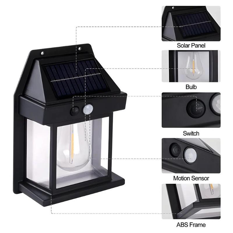 Solar Lights Outdoor Exterior Wall Lamp Retro Motion Sensor Atmosphere Lighting Solar Powered Desk Table Lamp for Home Decor