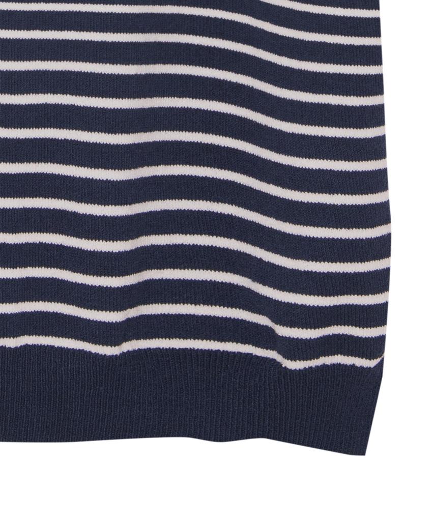 IRONYPORNO WHITELINE 86-Iro358 Color Stripe Button Collar Short Sleeve Knit Navy
