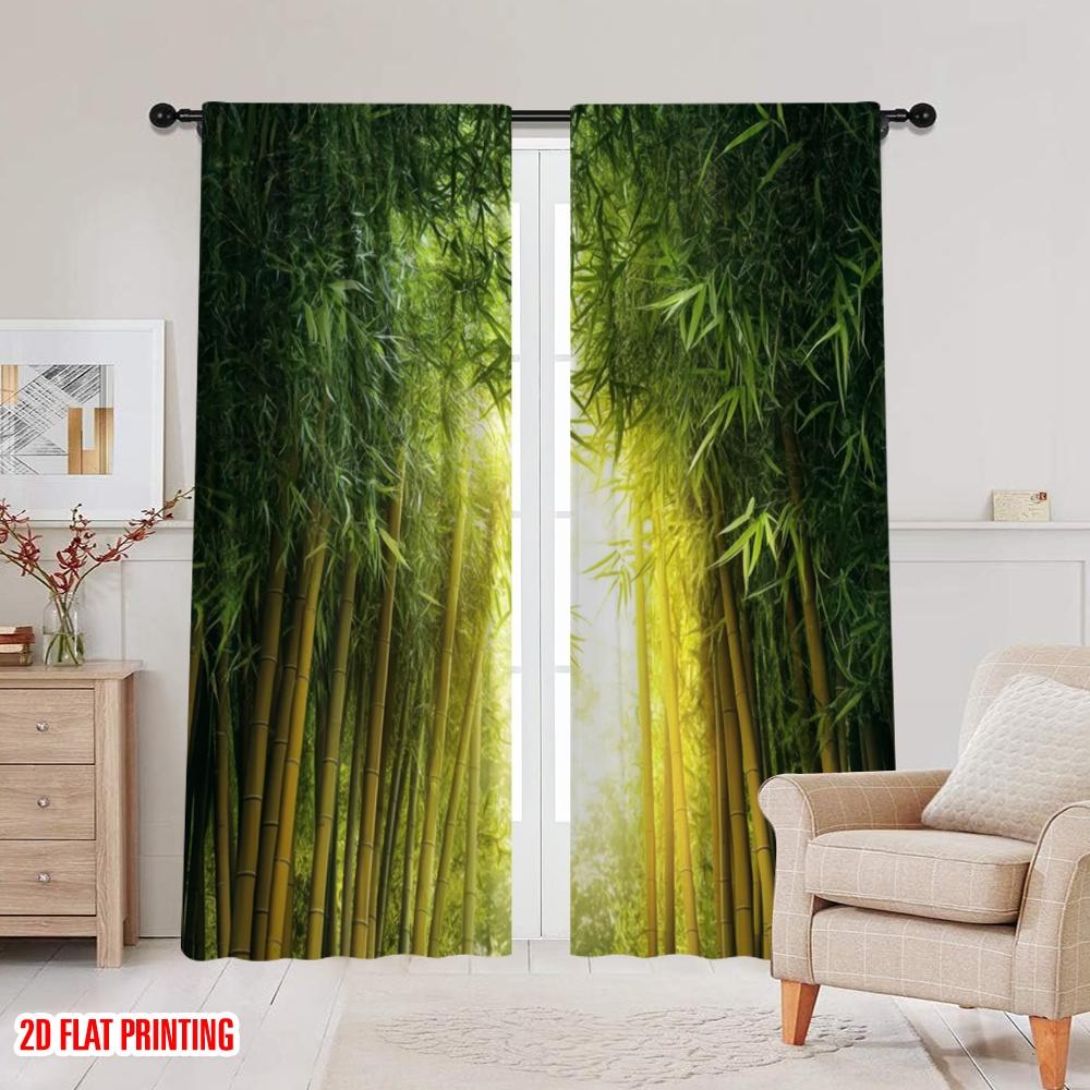 2 шт., 2D плоская печать Шторы Рулонные шторы Бамбук Рассвет Универсальный Прочный Полиэстер (без удилища) Домашний декор для гостиной