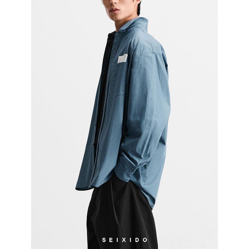 Cabinet 399! Spring New Men's Oversize Loose Version Simple Casual Patch Long sleeve Shirts 7380855