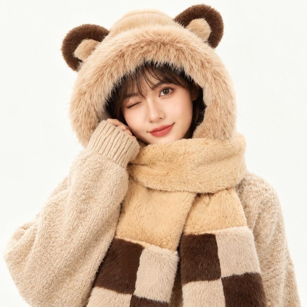 Three-in-One Women's Hat Scarf Thickened Winter Hat Scarf Warm Ear Protection Hat  Winter