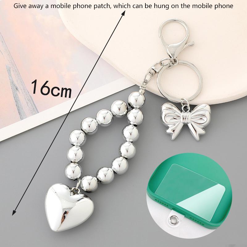 Цепочка для телефона с жемчужным сердечком и бантом Macaron Blue Phone Подвеска для сотового телефона Ремешок для камеры Брелок для сумок Декор Подарки для девочек