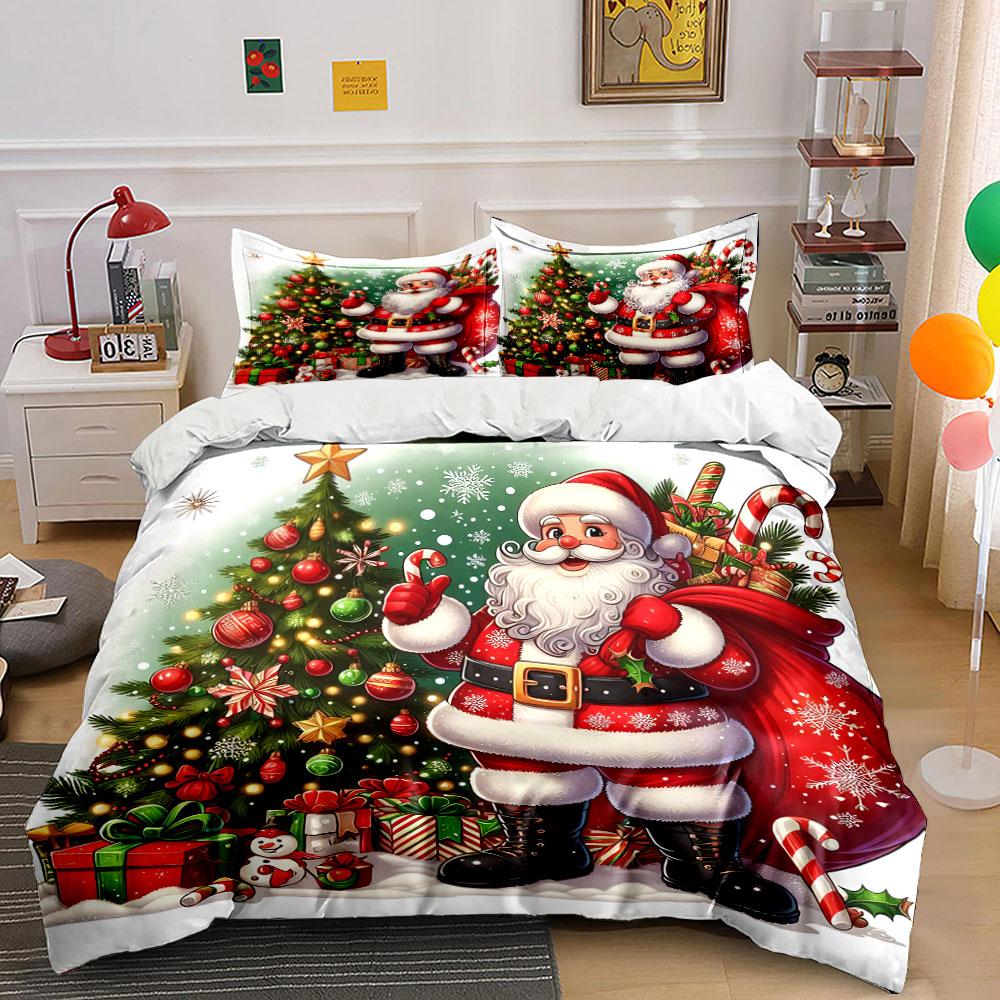 Santa Claus Christmas Tree Set Bedding Duvet Cover Set Duvet Cover Pillowcases (1*Duvet Cover 2*Pillowcases, without duvet insert)
