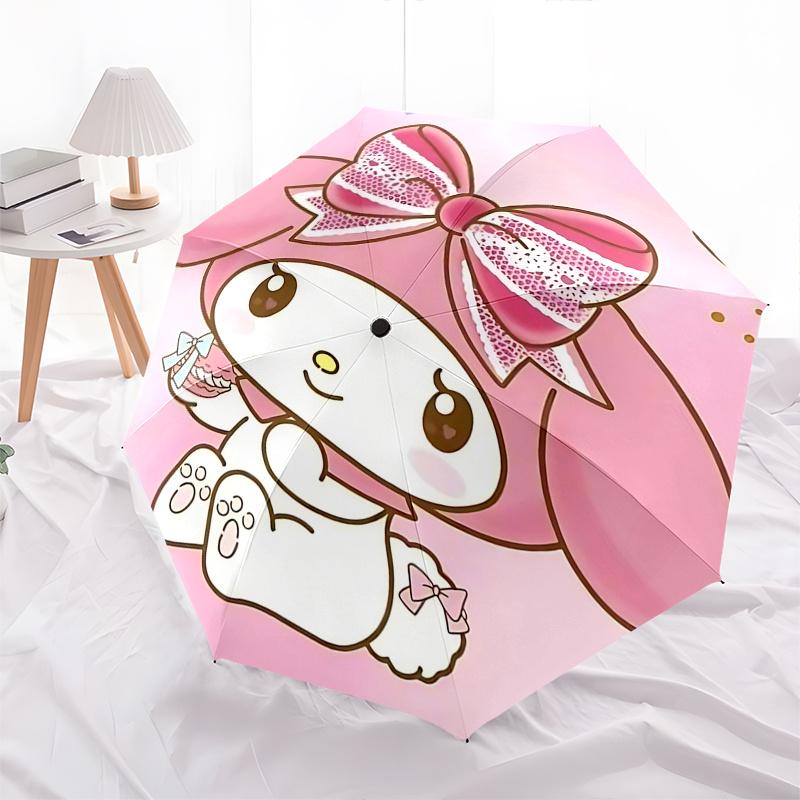 1 шт. Автоматический складной зонт My Melody с кружевным бантом - Портативная трехскладная конструкция, 8-спицевой железный каркас, Уличный зонт, Идеальный подарок д