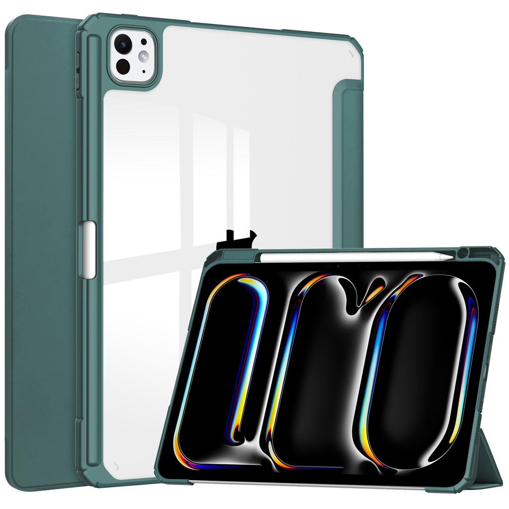 Для iPad Про 13 (2024) Чехол с держателем для стилуса из ПУ кожи, прозрачный, с функцией автоматического включения/выключения